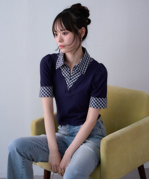 レイヤードチェックトップス