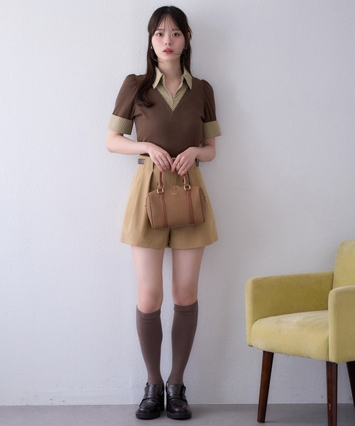 one after another NICE CLAUP(ワンアフターアナザーナイスクラップ)の「レイヤードチェックトップス(Tシャツ/カットソー・レディース・ネイビー/ブラウン/ブラック・FREE)」の20枚目の写真