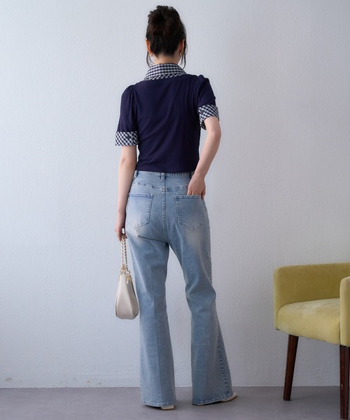 one after another NICE CLAUP(ワンアフターアナザーナイスクラップ)の「レイヤードチェックトップス(Tシャツ/カットソー・レディース・ネイビー/ブラウン/ブラック・FREE)」の12枚目の写真