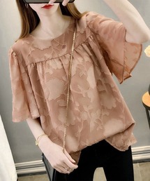 フレア袖シフォンブラウス レディース夏服半袖