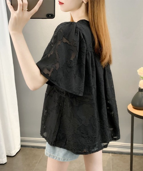 Miniministore(ミニミニストア)の「フレア袖シフォンブラウス レディース夏服半袖(シャツ/ブラウス・レディース・ブラック/ホワイト/ピンクベージュ・L/M)」の20枚目の写真