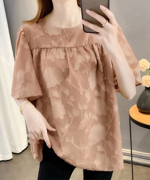 Miniministore(ミニミニストア)の「フレア袖シフォンブラウス レディース夏服半袖(シャツ/ブラウス・レディース・ブラック/ホワイト/ピンクベージュ・L/M)」の15枚目の写真