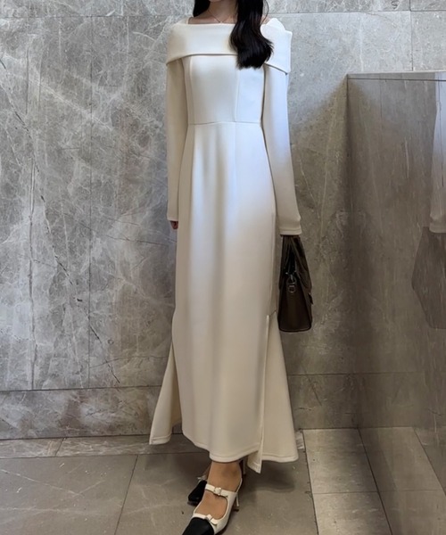 junoah(ジュノア)の「オフショル風マーメイドワンピース(ペチスカートセット)(ワンピース・レディース・チャコール/ブラック/アイボリー・SMALL/MEDIUM/LARGE)」の10枚目の写真