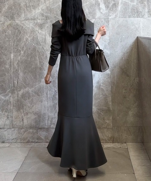 セール】オフショル風マーメイドワンピース(ペチスカートセット