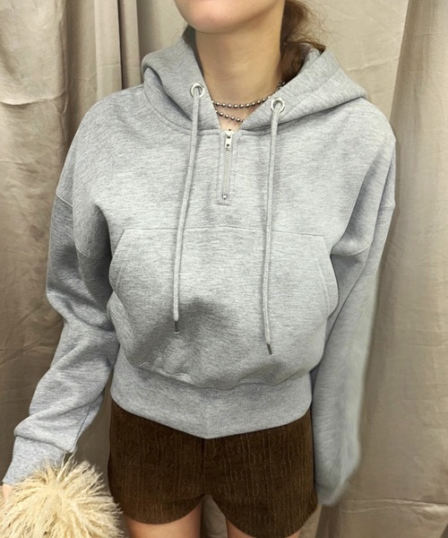 SHAGGIE(シャギー)の「裏起毛ハーフジップフーディスウェット(スウェット・レディース・レッド/グレー/ブラック・FREE)」の1枚目の写真