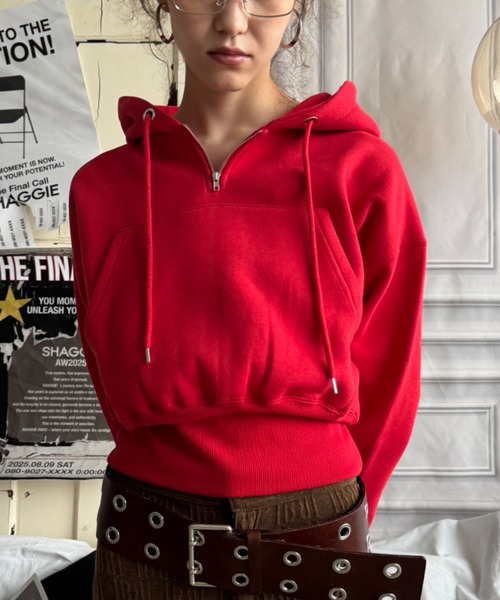 SHAGGIE(シャギー)の「裏起毛ハーフジップフーディスウェット(スウェット・レディース・レッド/グレー/ブラック・FREE)」の7枚目の写真