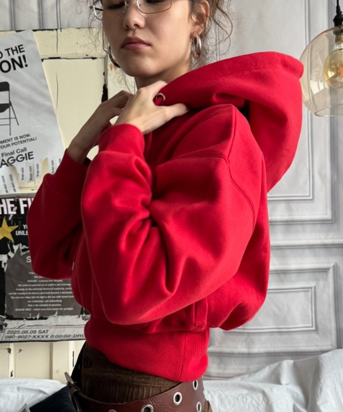 SHAGGIE(シャギー)の「裏起毛ハーフジップフーディスウェット(スウェット・レディース・レッド/グレー/ブラック・FREE)」の11枚目の写真