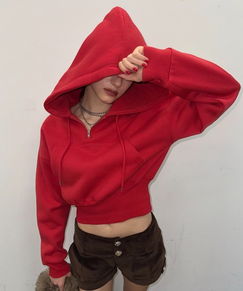 SHAGGIE(シャギー)の「裏起毛ハーフジップフーディスウェット(スウェット・レディース・レッド/グレー/ブラック・FREE)」の19枚目の写真