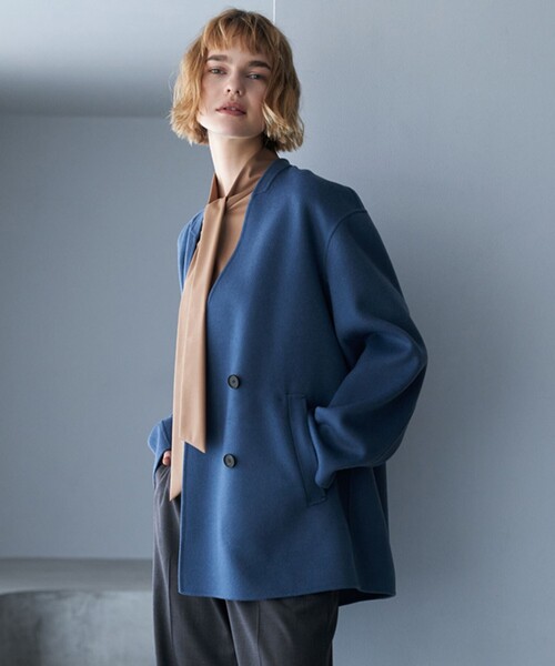 セール】WoolRever ノーカラーショートコート（ノーカラーコート