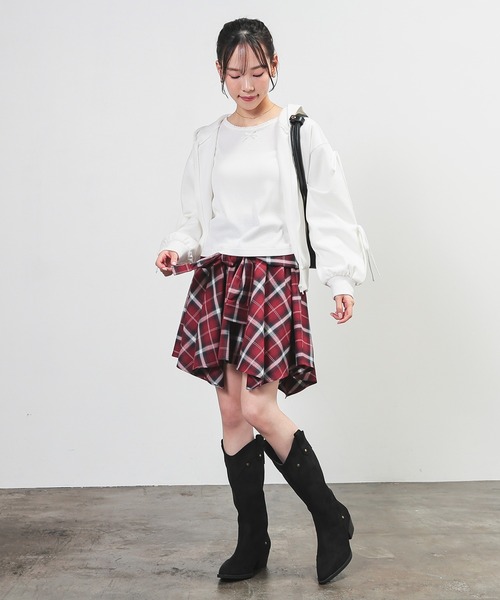 Honeys(ハニーズ)の「シャツ巻き風ミニスカート(スカート・レディース・レッド系その他/ブラック系その他/イエロー系その他・L/M/S)」の8枚目の写真