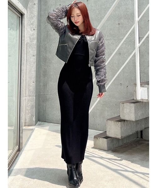 RESEXXY（リゼクシー）の「シアースリーブ合皮ブルゾン（ブルゾン・レディース・アイボリー/ブラック/チャコールグレー・FREE）」の9枚目の写真