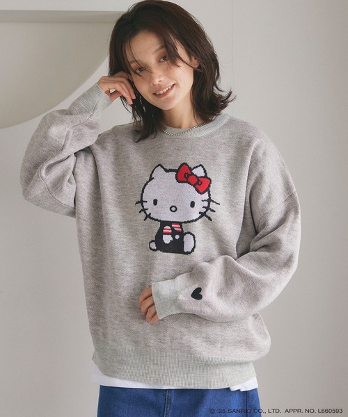 sanrio(サンリオ)の「【sanrio characters】HELLO KITTY/ハローキティジャガードニット/クラシック/レトロ《サンリオキャラクターズ》(ニット/セーター・レディース・ネイビー/杢グレー/レッド/アイボリー・M/L/LL)」の3枚目の写真