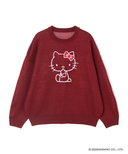 sanrio(サンリオ)の「【sanrio characters】HELLO KITTY/ハローキティジャガードニット/クラシック/レトロ《サンリオキャラクターズ》(ニット/セーター・レディース・ネイビー/杢グレー/レッド/アイボリー・M/L/LL)」の4枚目の写真