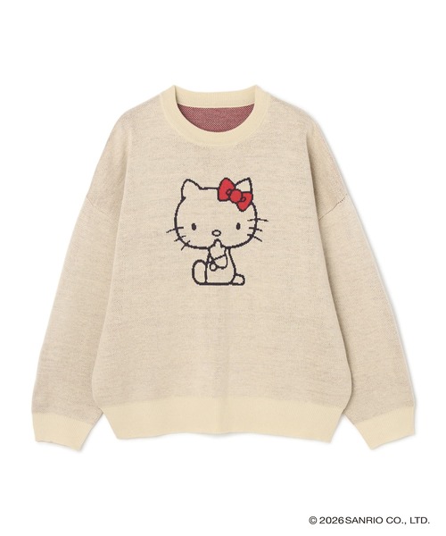 sanrio(サンリオ)の「【sanrio characters】HELLO KITTY/ハローキティジャガードニット/クラシック/レトロ《サンリオキャラクターズ》(ニット/セーター・レディース・ネイビー/杢グレー/レッド/アイボリー・M/L/LL)」の2枚目の写真