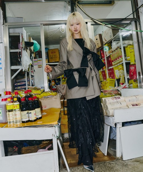 ANDRESD(アンドレスド)の「フォーリボンラバージャケット / for ribbon lover jacket(テーラードジャケット・レディース・ブラック/ベージュ・S/M)」の7枚目の写真