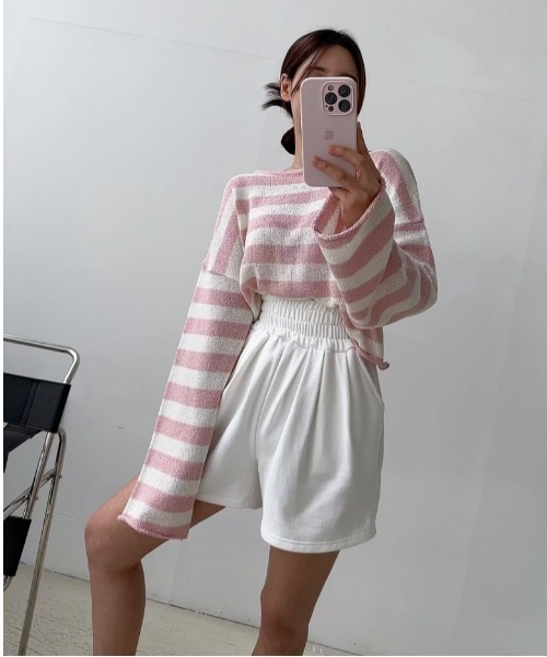 semuse(セミューズ)の「ボーダー柄バックカシュクールニットトップス(ニット/セーター・レディース・ブラック/ベージュ/ピンク・FREE)」の21枚目の写真