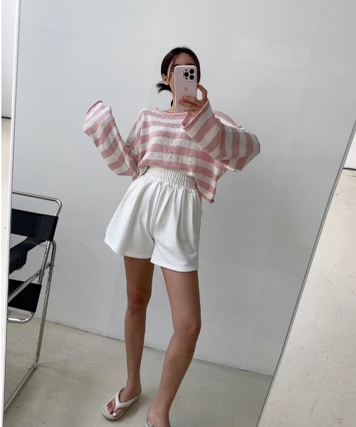 semuse(セミューズ)の「ボーダー柄バックカシュクールニットトップス(ニット/セーター・レディース・ブラック/ベージュ/ピンク・FREE)」の22枚目の写真