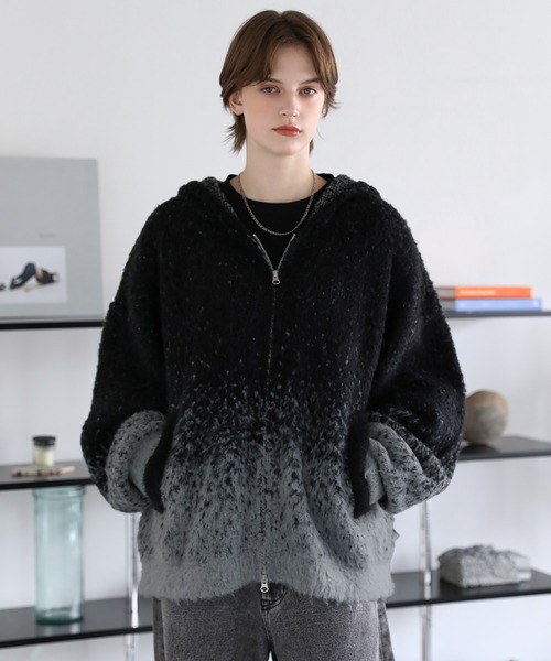 ダブルジップグラデーションニットパーカー（ニット/セーター