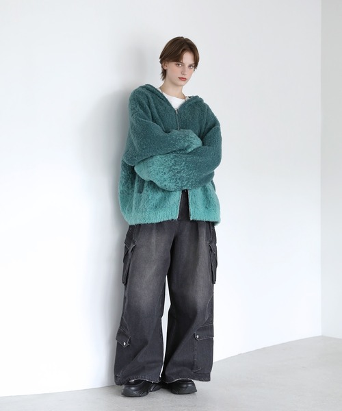 ダブルジップグラデーションニットパーカー（ニット/セーター