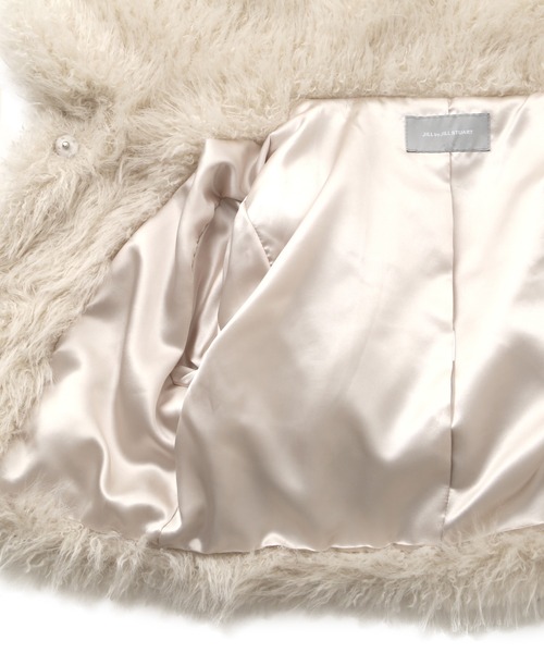 アイボリー リボンダッフル　ラビットファーショートコート withsun アイボリー リボンダッフル ラビットファーショートコート