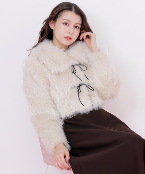 ◇リボンダッフルショートファーコート（ダッフルコート）｜JILL