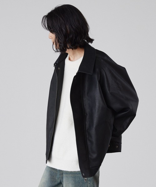 LUENNA(ルエナ)の「【LUENNA】Regular Collar Zip Blouson / レギュラーカラージップ合皮ブルゾン(ブルゾン・メンズ・ブラウン/ブラック・S/M/L)」の5枚目の写真