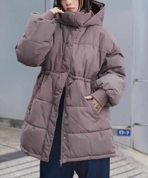 セール】＜撥水/防風＞ウエストマークドロストミドル丈中綿ジャケット