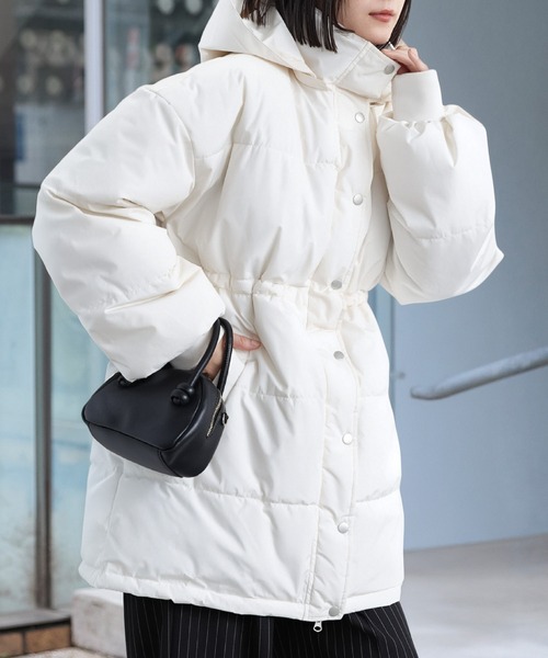 【moko様限定ページ】 セール】＜撥水/防風＞ウエストマークドロストミドル丈中綿ジャケット