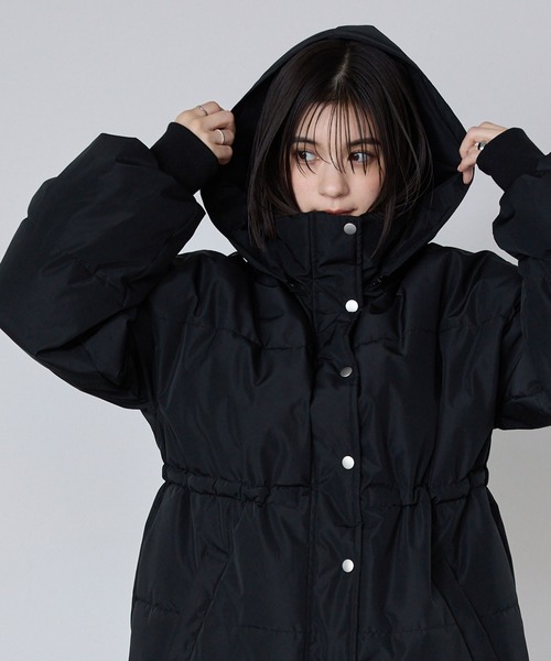 セール】＜撥水/防風＞ウエストマークドロストミドル丈中綿ジャケット