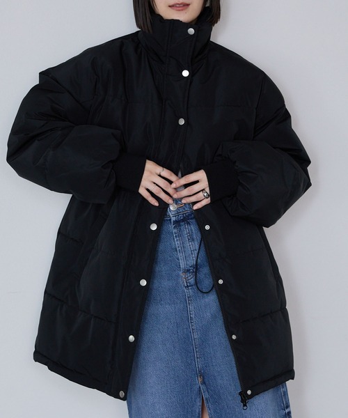 撥水/防風＞ウエストマークドロストミドル丈中綿ジャケット MONO-MART