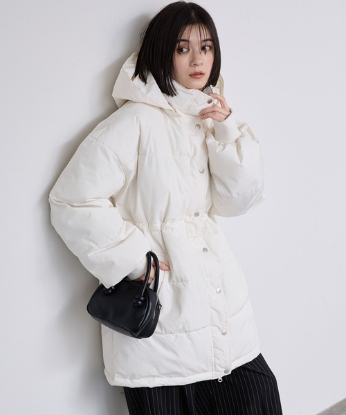 撥水/防風＞ウエストマークドロストミドル丈中綿ジャケット MONO-MART