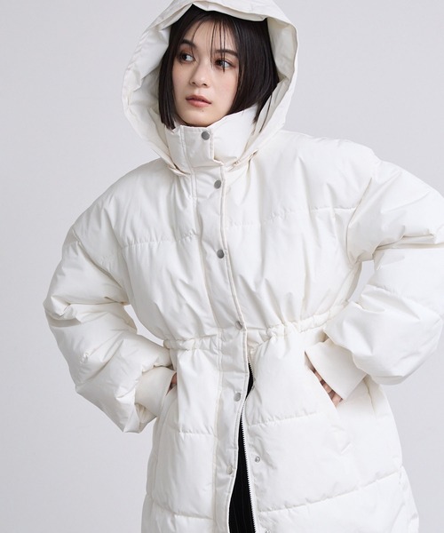 撥水/防風＞ウエストマークドロストミドル丈中綿ジャケット MONO-MART