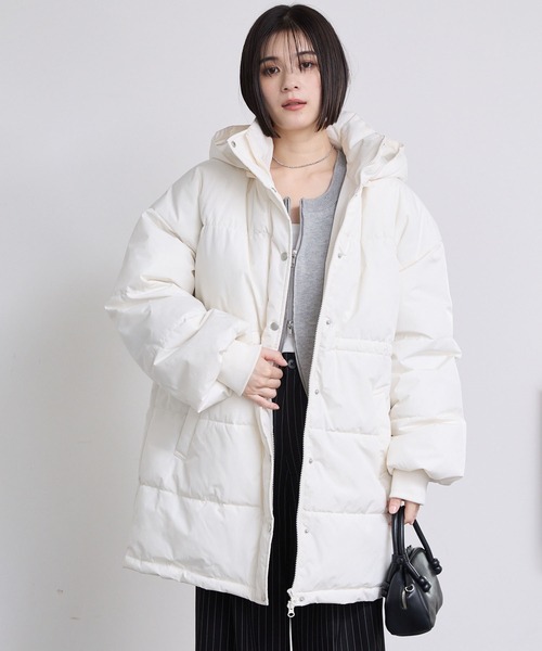 セール】＜撥水/防風＞ウエストマークドロストミドル丈中綿ジャケット