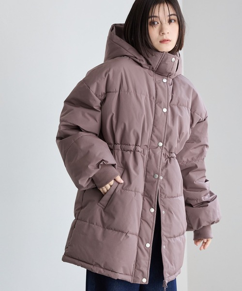 セール】＜撥水/防風＞ウエストマークドロストミドル丈中綿ジャケット