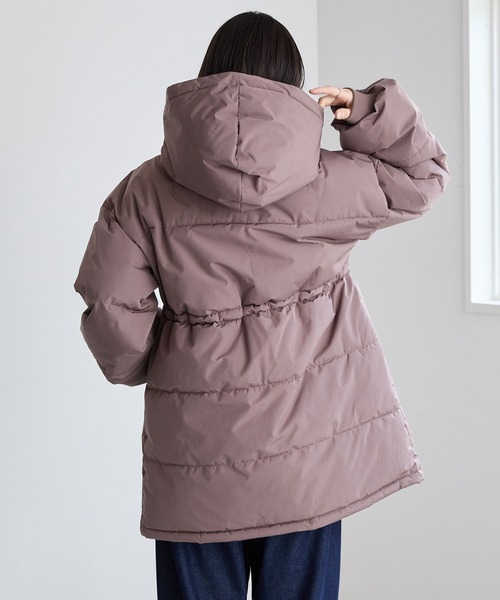 セール】＜撥水/防風＞ウエストマークドロストミドル丈中綿ジャケット