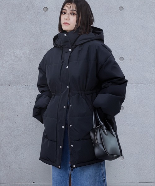 撥水/防風＞ウエストマークドロストミドル丈中綿ジャケット MONO-MART