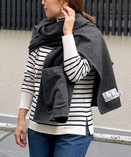 TWEED MILL(ツイードミル)の「【TWEEDMILL/ツィードミル】 ポケットショール(ストール/ショール・レディース・チャコールグレー/ベージュ・FREE)」の14枚目の写真