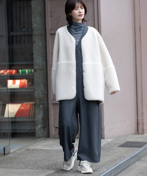 ウールシープボアムートンリバーシブルノーカラーコート Munich（ミューニック） ノーカラーコート コート ウールシープボア