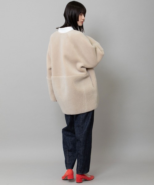 ウールシープボアムートンリバーシブルノーカラーコート Munich｜ウールシープボアムートンリバーシブルノーカラーコート