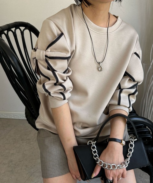 deux amour(ドゥーザムール)の「リボン付きトレーナー(スウェット・レディース・ベージュ/ブラック/カーキ/ホワイト・M~L)」の1枚目の写真