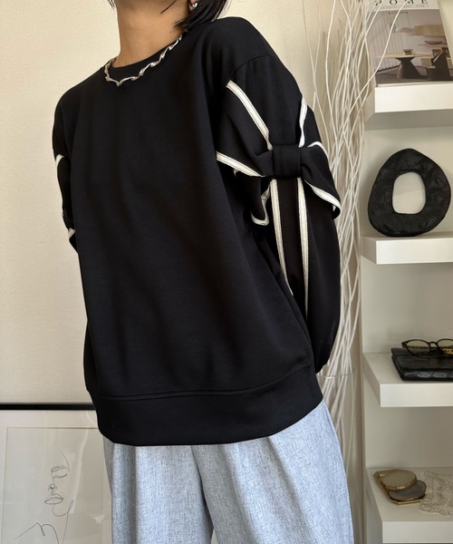 deux amour(ドゥーザムール)の「リボン付きトレーナー(スウェット・レディース・ベージュ/ブラック/カーキ/ホワイト・M~L)」の9枚目の写真