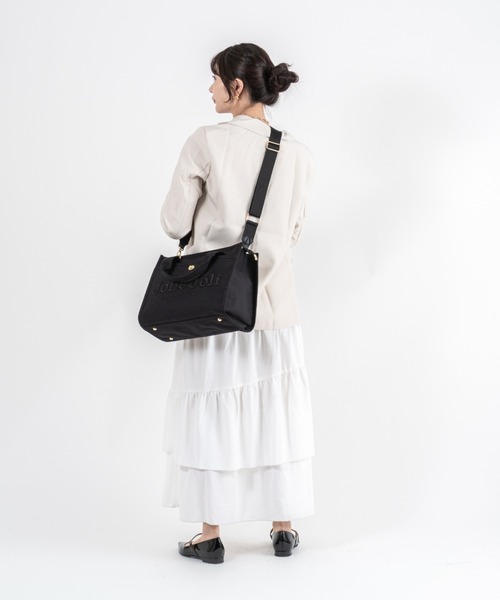Jolie Joli(ジョリージョリ)の「【Jolie Joli/ジョリージョリ】ロゴ刺繍 コットン キャンバス 2WAYハンドバッグ ショルダーバッグ A4対応(ハンドバッグ・レディース・グレー/ブラック/ネイビー・FREE)」の12枚目の写真