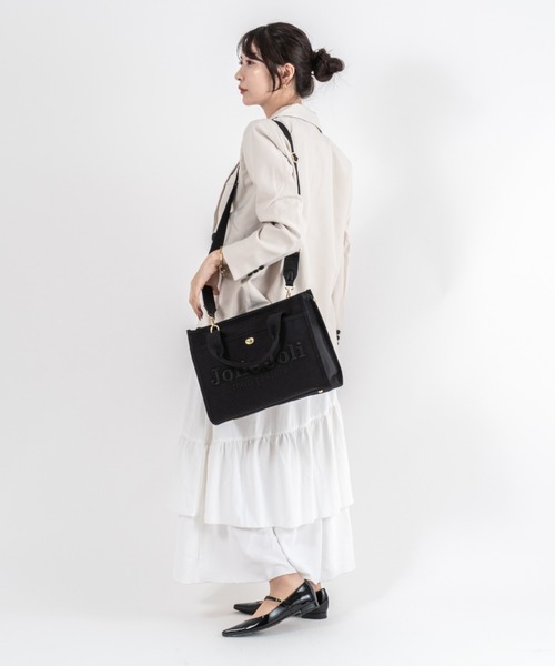 Jolie Joli(ジョリージョリ)の「【Jolie Joli/ジョリージョリ】ロゴ刺繍 コットン キャンバス 2WAYハンドバッグ ショルダーバッグ A4対応(ハンドバッグ・レディース・グレー/ブラック/ネイビー・FREE)」の13枚目の写真