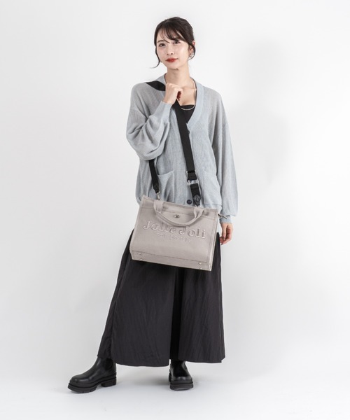 Jolie Joli(ジョリージョリ)の「【Jolie Joli/ジョリージョリ】ロゴ刺繍 コットン キャンバス 2WAYハンドバッグ ショルダーバッグ A4対応(ハンドバッグ・レディース・グレー/ブラック/ネイビー・FREE)」の20枚目の写真