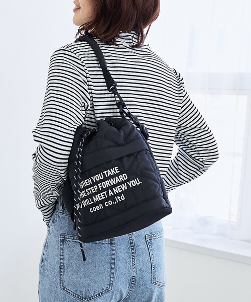 coen（コーエン）の「【再入荷・新色登場】ロゴ刺繍 幾何柄 キルト巾着ショルダーバッグ（ショルダーバッグ・レディース・その他2/その他4/シルバー/ブラック/ホワイト・FREE）」の3枚目の写真