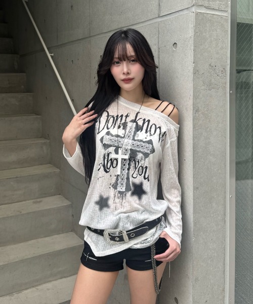 ZIPPER CLUB（ZIPPER CLUB ジッパークラブ）の「lace cross motif knit（ニット/セーター・レディース・ブラック/ホワイト・SMALL/MEDIUM）」の3枚目の写真