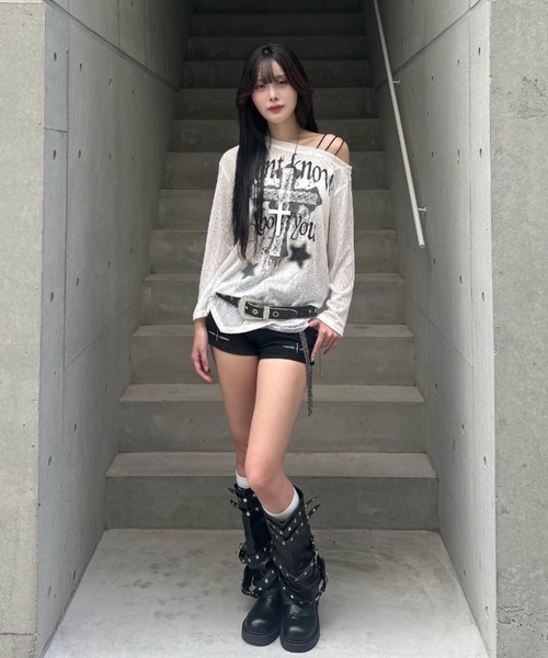 ZIPPER CLUB（ZIPPER CLUB ジッパークラブ）の「lace cross motif knit（ニット/セーター・レディース・ブラック/ホワイト・SMALL/MEDIUM）」の5枚目の写真