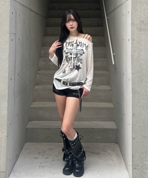 ZIPPER CLUB（ZIPPER CLUB ジッパークラブ）の「lace cross motif knit（ニット/セーター・レディース・ブラック/ホワイト・SMALL/MEDIUM）」の7枚目の写真