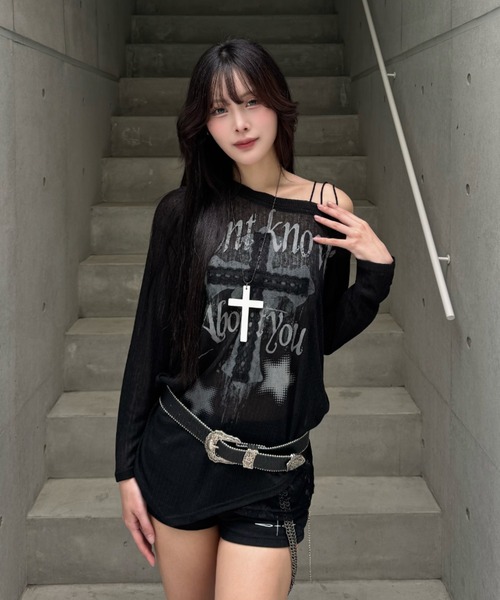 ZIPPER CLUB（ZIPPER CLUB ジッパークラブ）の「lace cross motif knit（ニット/セーター・レディース・ブラック/ホワイト・SMALL/MEDIUM）」の8枚目の写真
