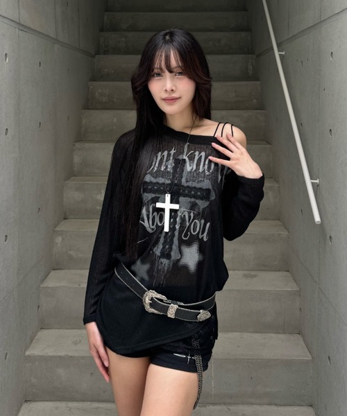 ZIPPER CLUB（ZIPPER CLUB ジッパークラブ）の「lace cross motif knit（ニット/セーター・レディース・ブラック/ホワイト・SMALL/MEDIUM）」の9枚目の写真